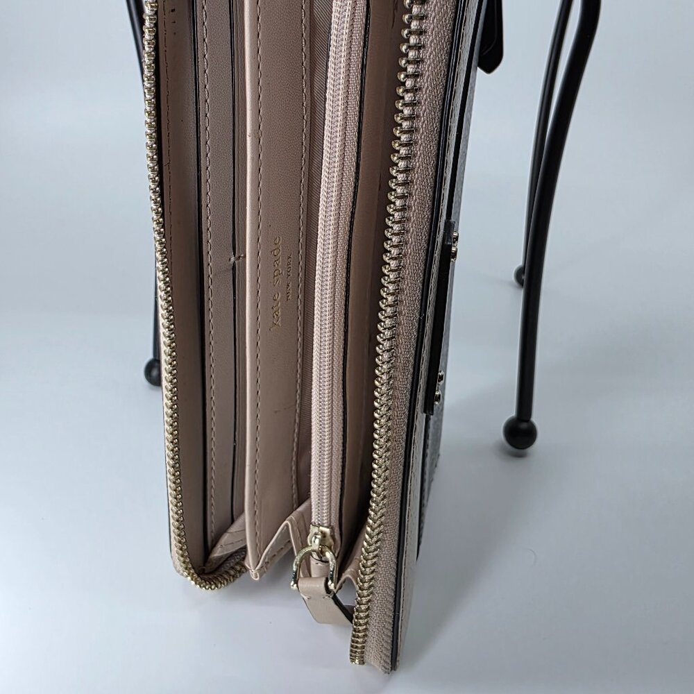 Kate Spade Bicolor Zip Around Wallet Tan Black Leather ♠️ - Picture 6 of 7